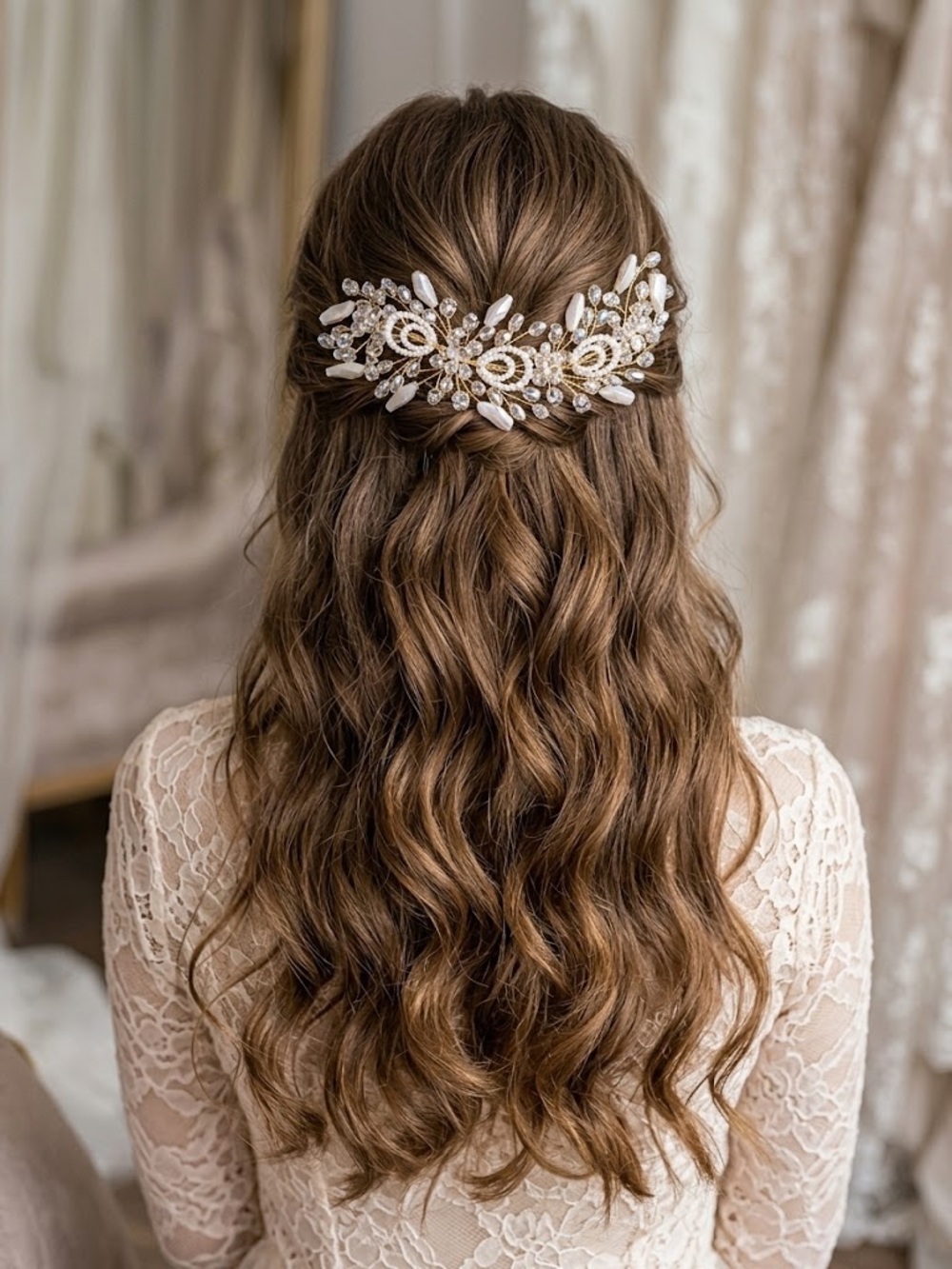 Crystal & Pearl Hair Accessories- Ivory/Silver
